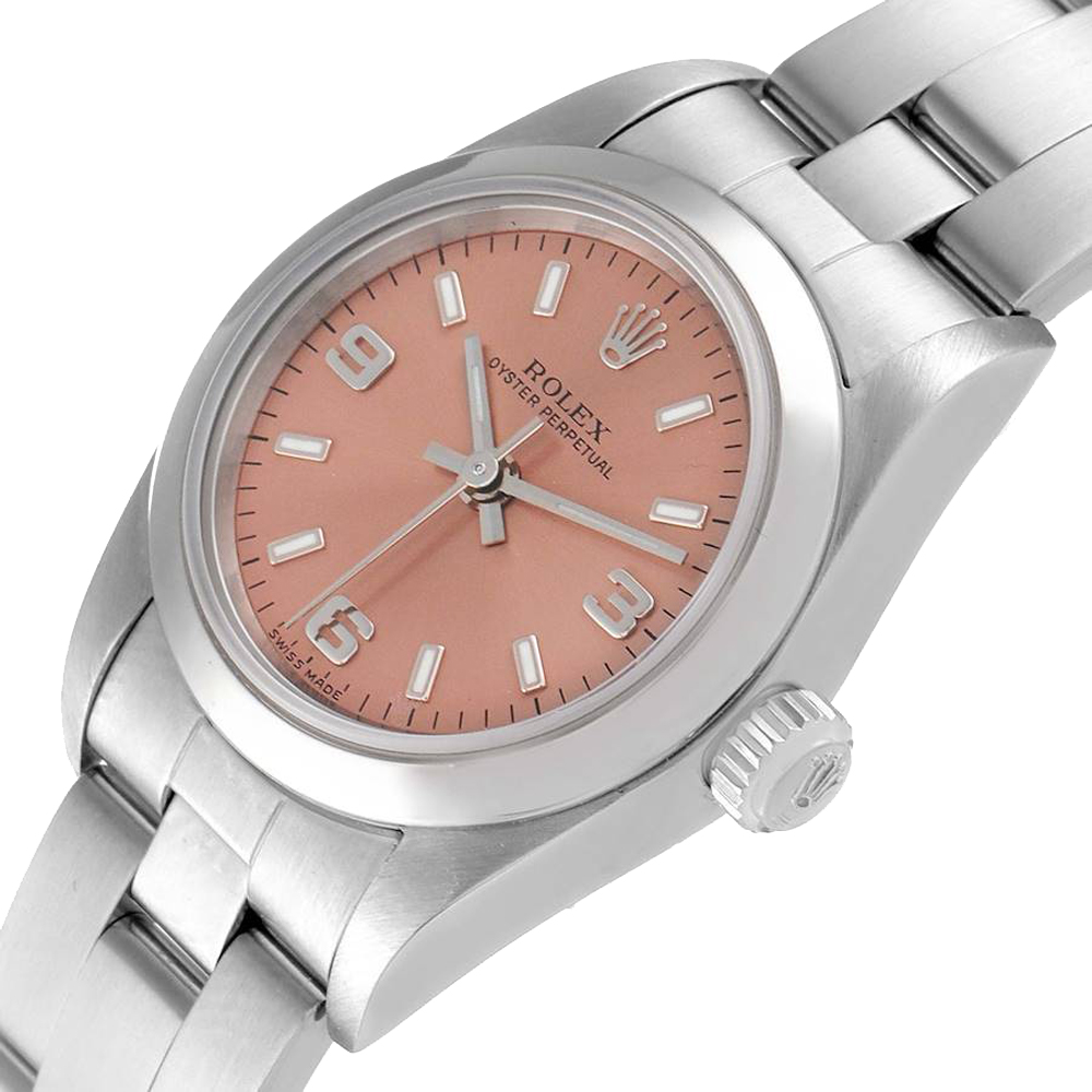 

Rolex Salmon Stainless Steel Oyster Perpetual 76080 Women's Wristwatch 24 MM, Pink