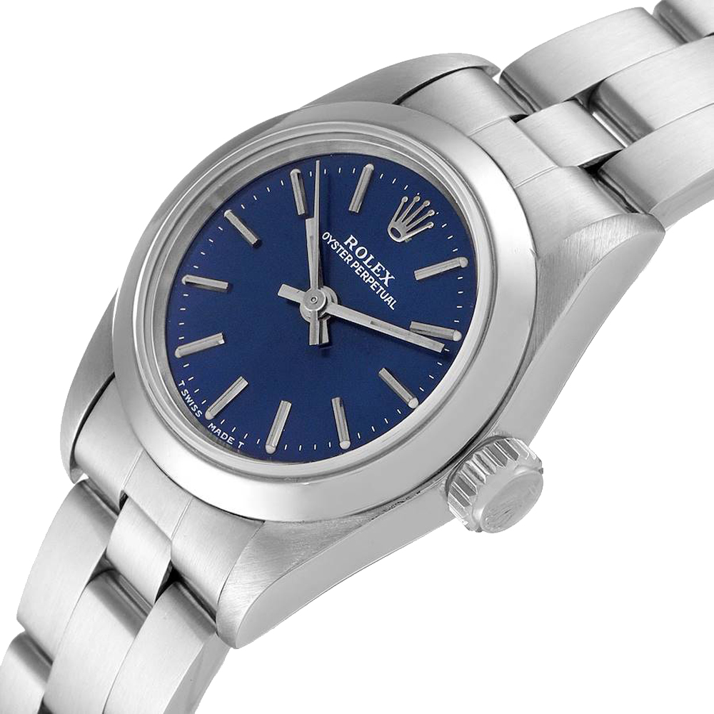 

Rolex Blue Stainless Steel Oyster Perpetual 67180 Women's Wristwatch 24 MM