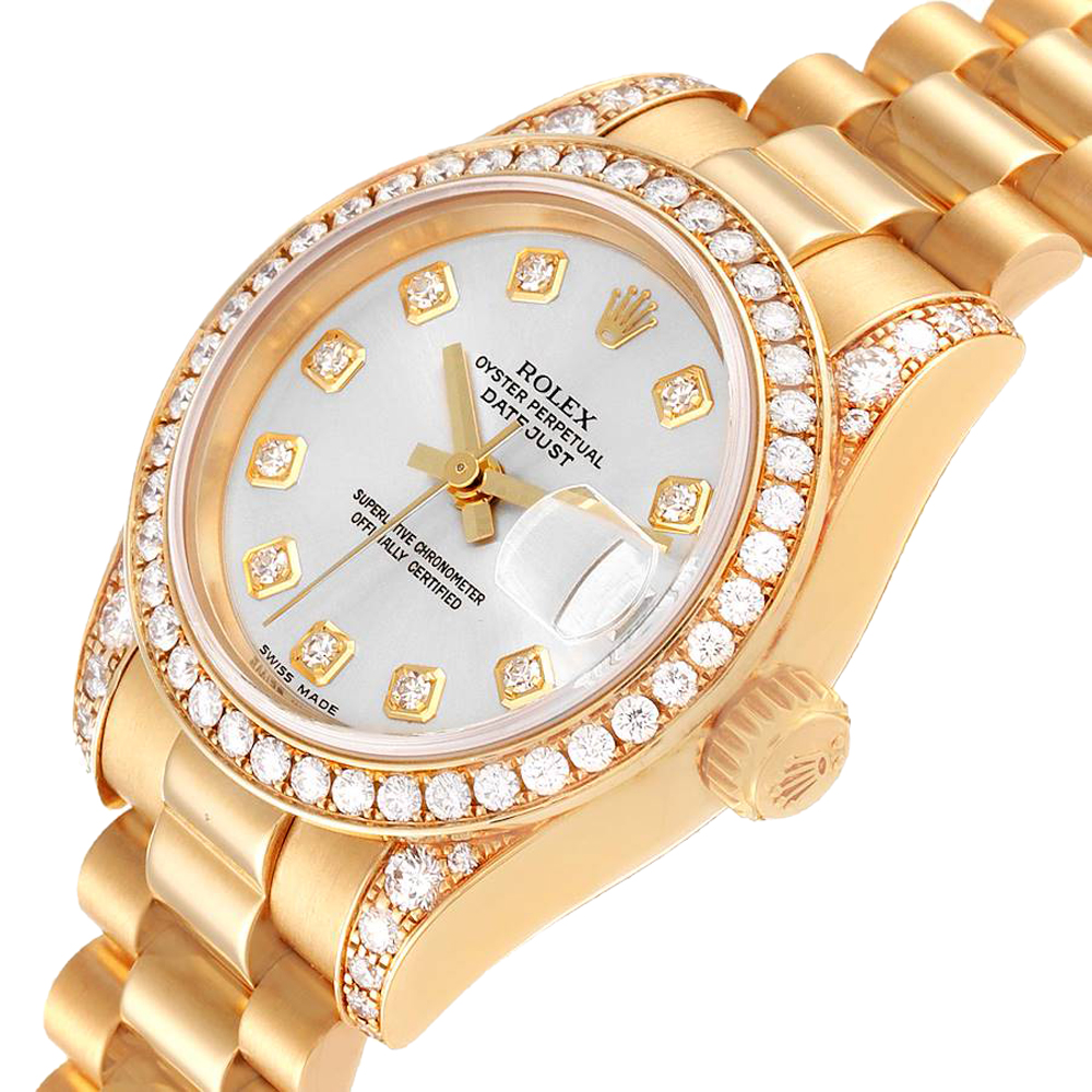 

Rolex Silver Diamonds 18k Yellow Gold President Diamond 179158 Women's Wristwatch 26 MM