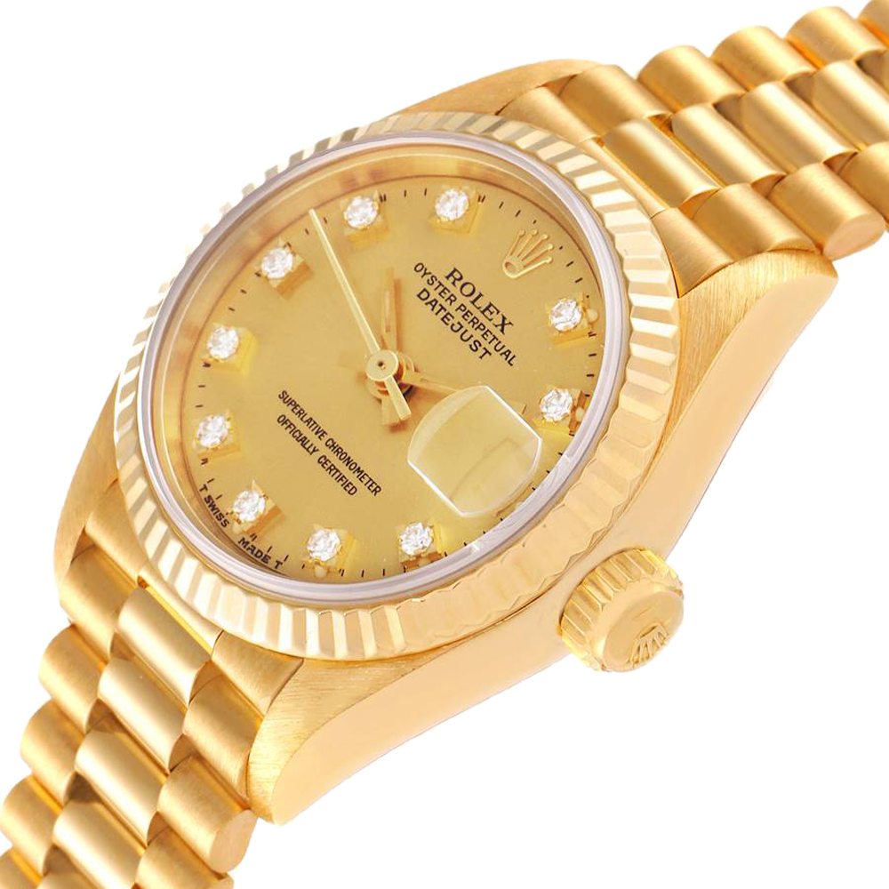 

Rolex Champagne Diamonds 18K Yellow Gold President Datejust 69178 Women's Wristwatch 26 MM