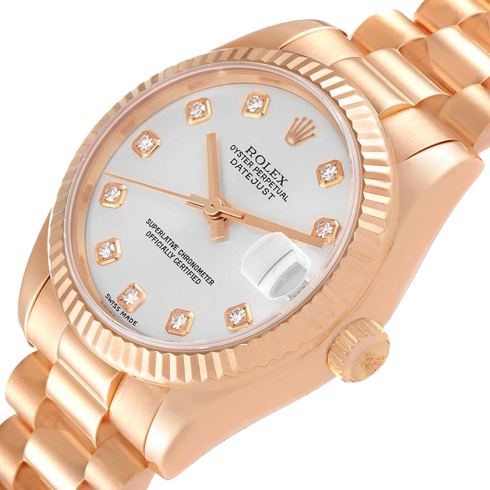 

Rolex Silver Diamonds 18K Rose Gold President Datejust 178275 Women's Wristwatch 31 MM