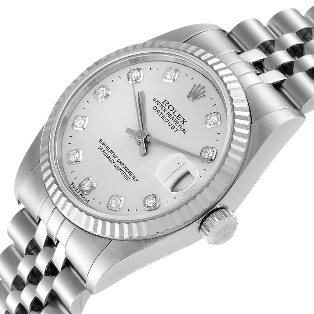 

Rolex Silver Diamonds Stainless Steel Datejust 68274 Women's Wristwatch 31 MM