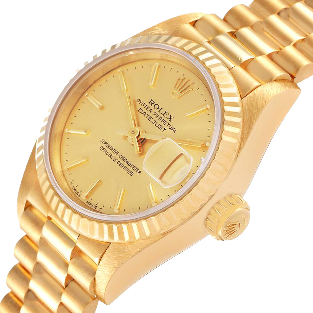 

Rolex Champagne 18K Yellow Gold President Datejust 69178 Women's Wristwatch 26 MM