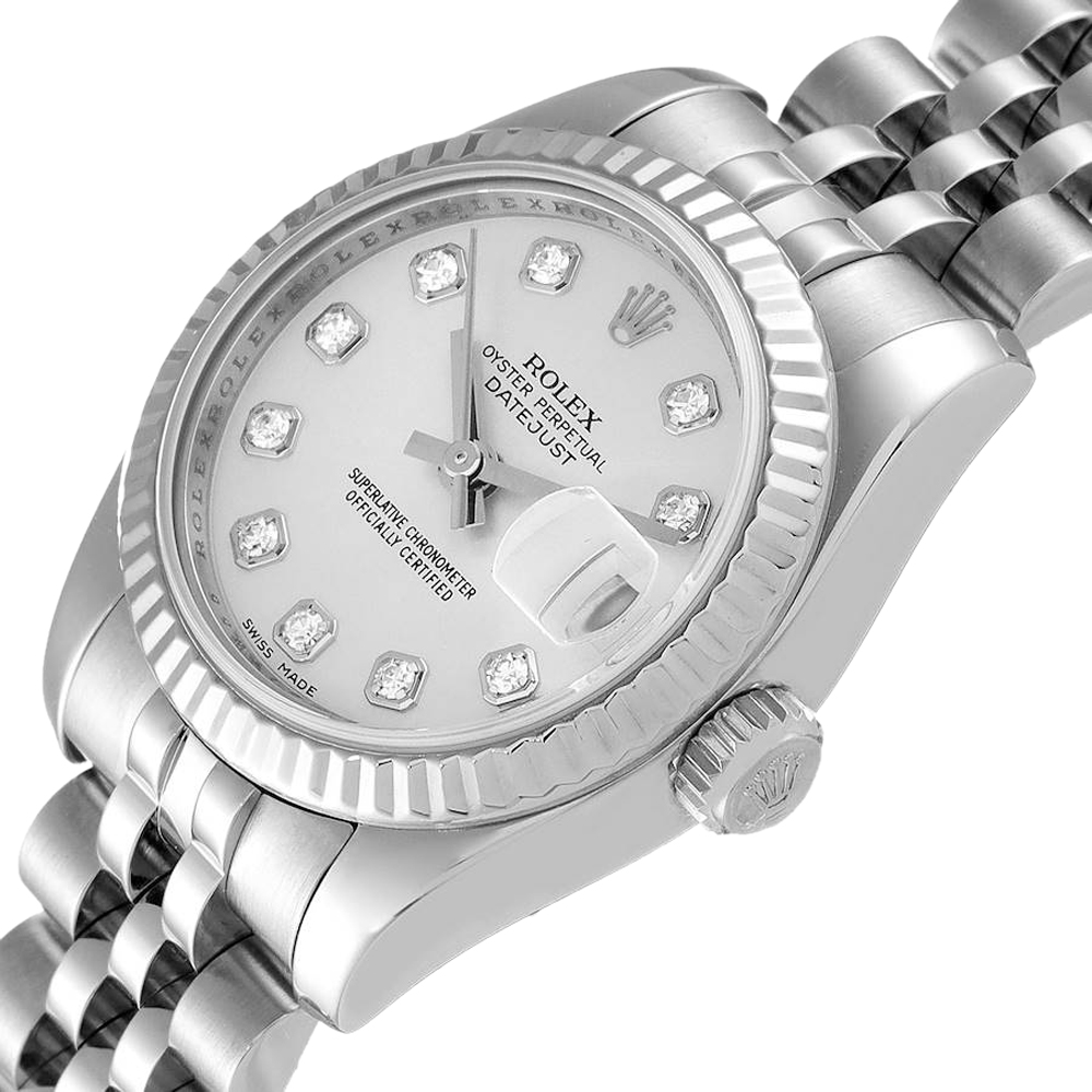 

Rolex Silver Diamonds Stainless Steel Datejust 179174 Women's Wristwatch 26 MM