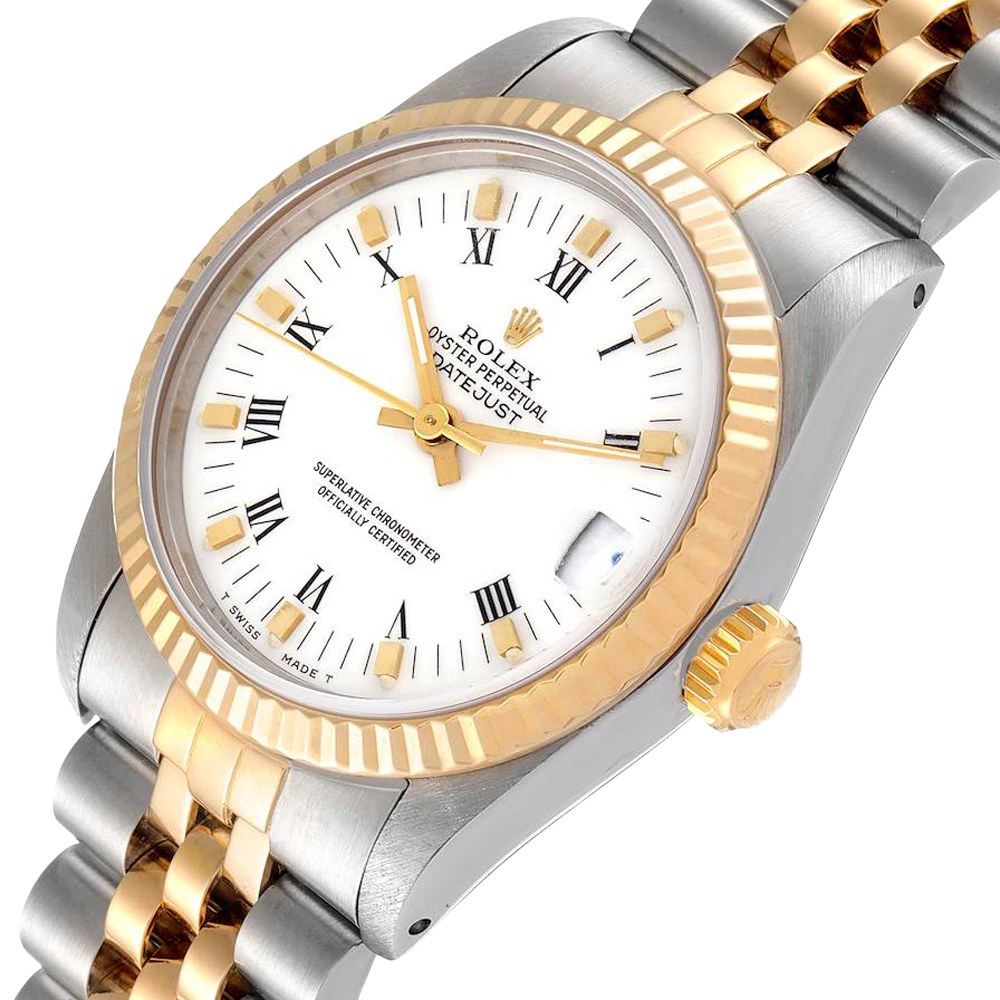 

Rolex White 18K Yellow Gold And Stainless Steel Datejust 68273 Women's Wristwatch 31 MM