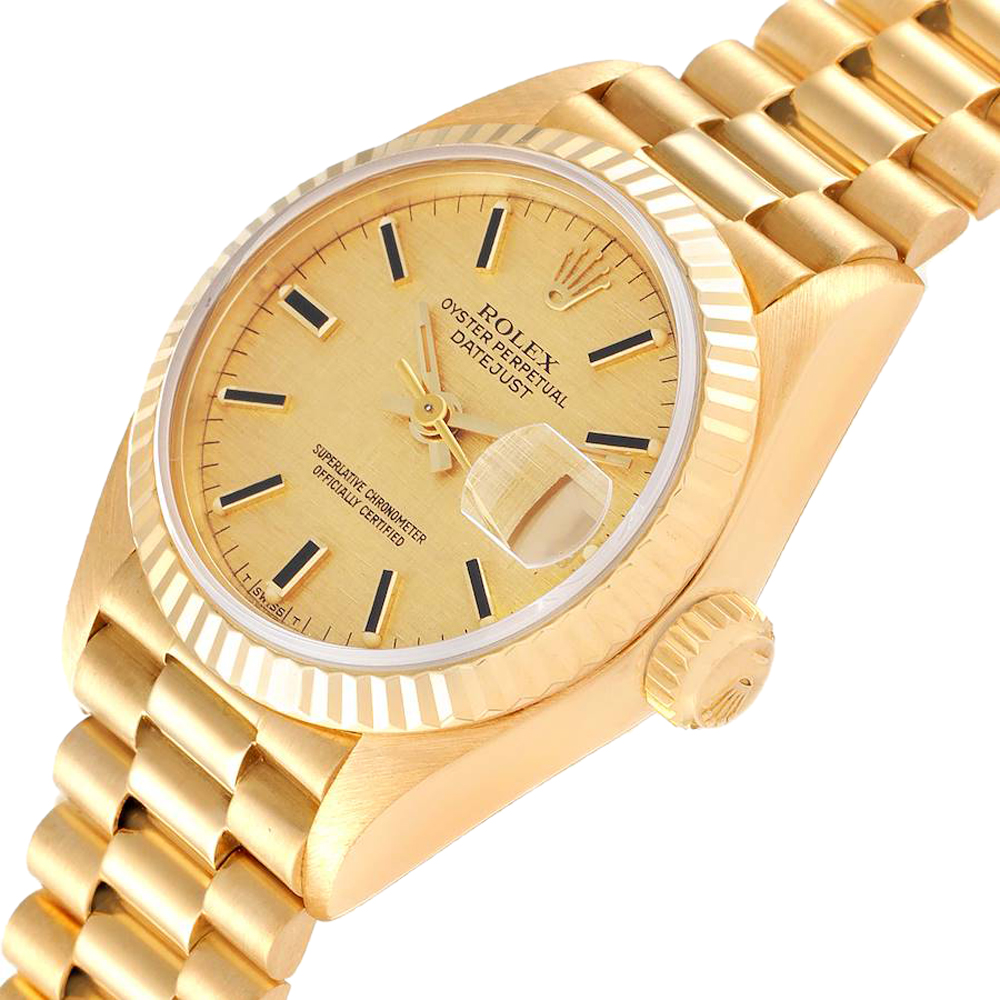 

Rolex Champagne 18K Yellow Gold President Datejust 69178 Women's Wristwatch 26 MM