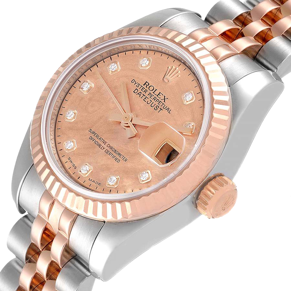 

Rolex Salmon Diamonds 18K Rose Gold And Stainless Steel Datejust 179171 Women's Wristwatch 26 MM, Pink