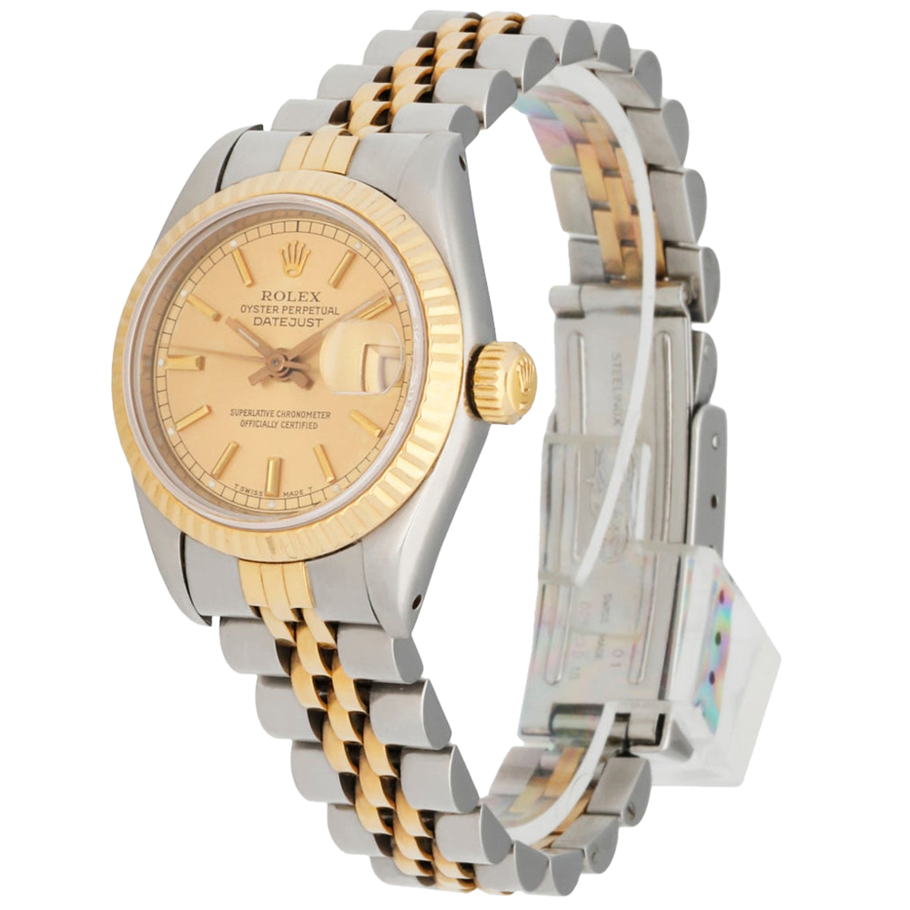 

Rolex Champagne 18k Yellow Gold And Stainless Steel Datejust 69173 Women's Wristwatch 26 MM