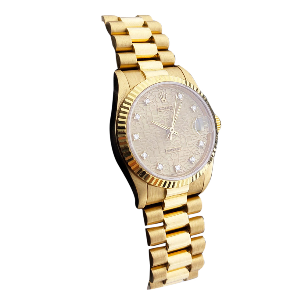 

Rolex Champagne Diamonds 18k Yellow Gold Datejust 68278 Women's Wristwatch 31 MM