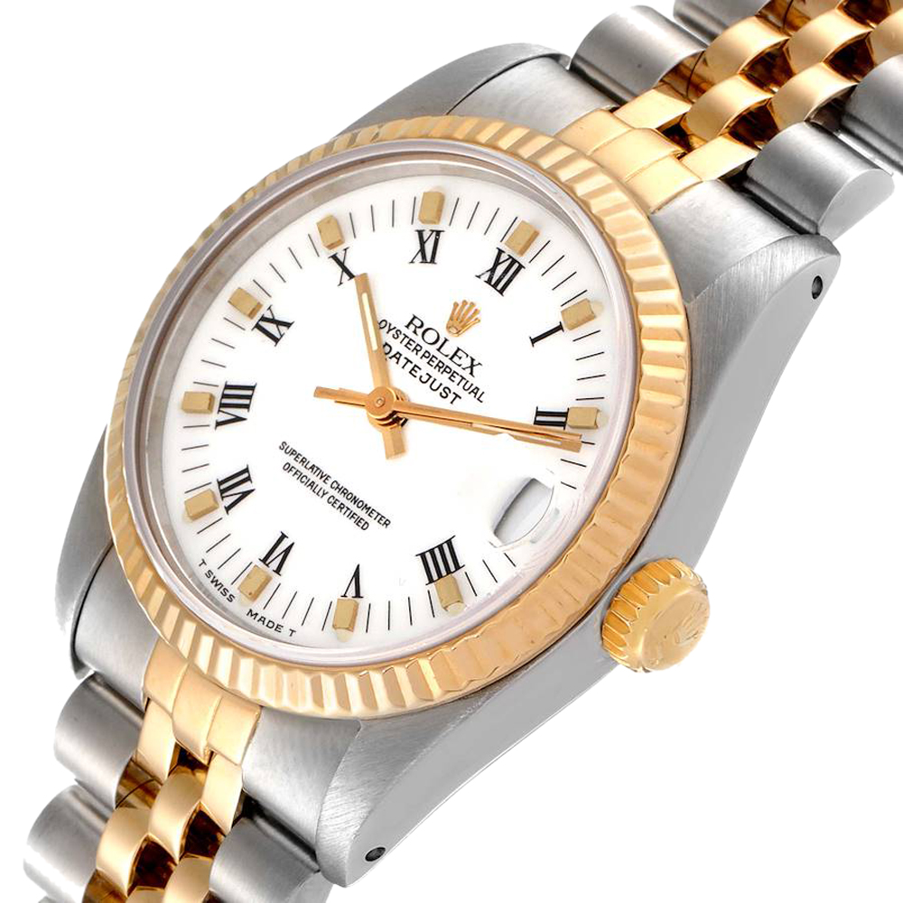 

Rolex White 18K Yellow Gold And Stainless Steel Datejust 68273 Women's Wristwatch 31 MM