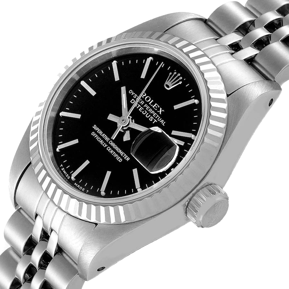 

Rolex Black 18K White Gold And Stainless Steel Datejust 69174 Women's Wristwatch 26 MM
