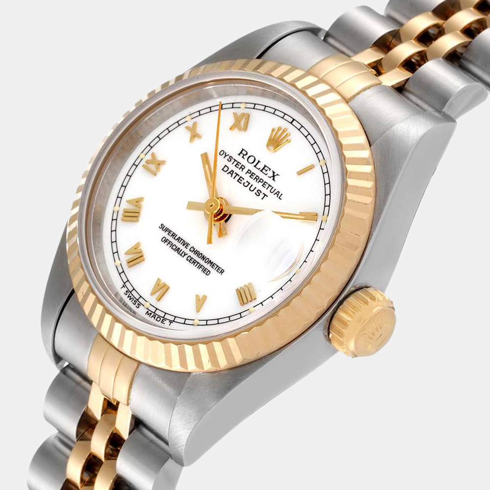 

Rolex White 18k Yellow Gold And Stainless Steel Datejust 69173 Women's Wristwatch 26 MM