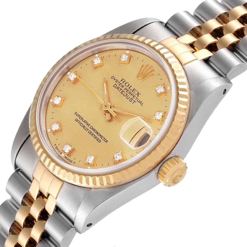 

Rolex Champagne Diamonds 18K Yellow Gold And Stainless Steel Datejust 68273 Women's Wristwatch 31 MM