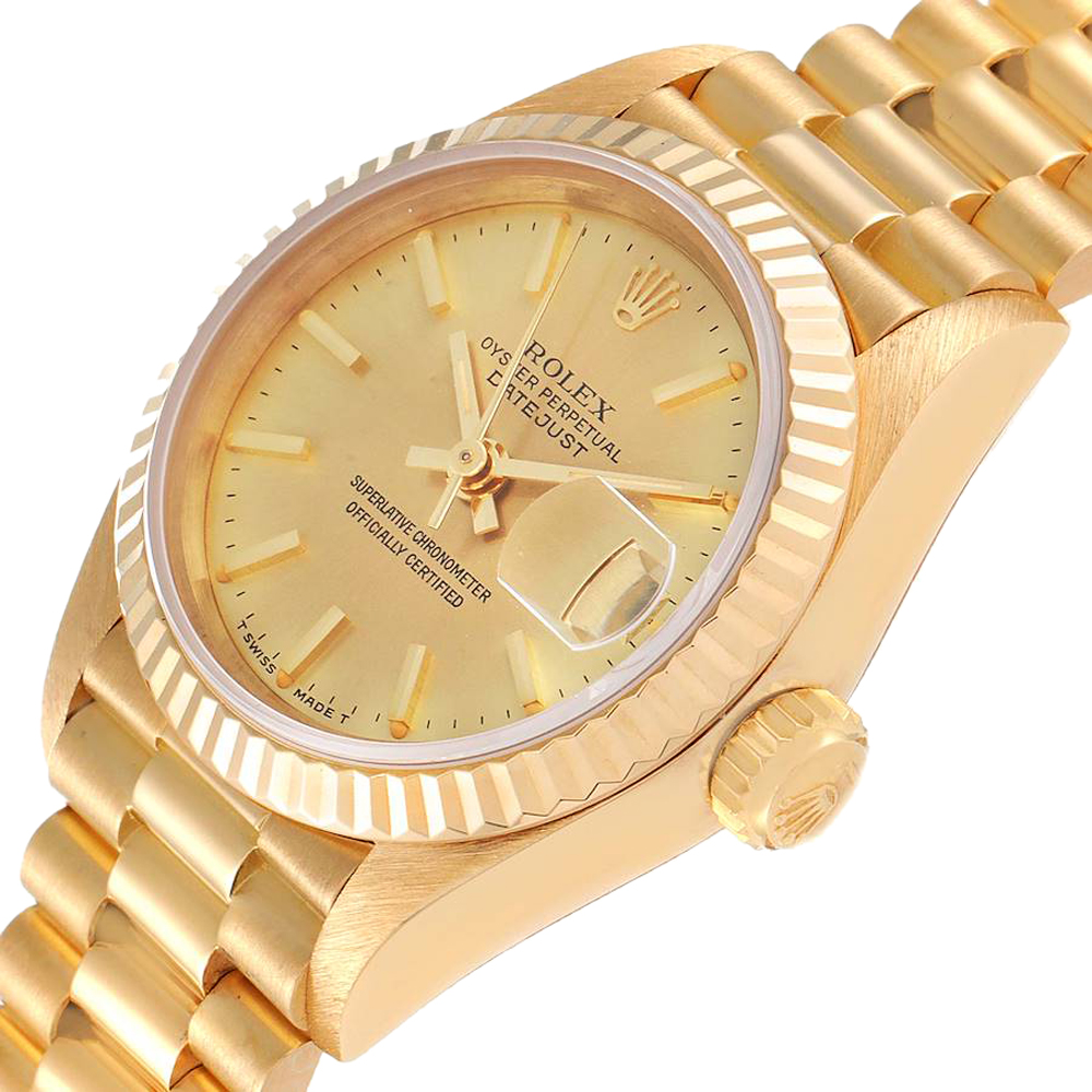 

Rolex Champagne 18K Yellow Gold President Datejust 69178 Women's Wristwatch 26 MM