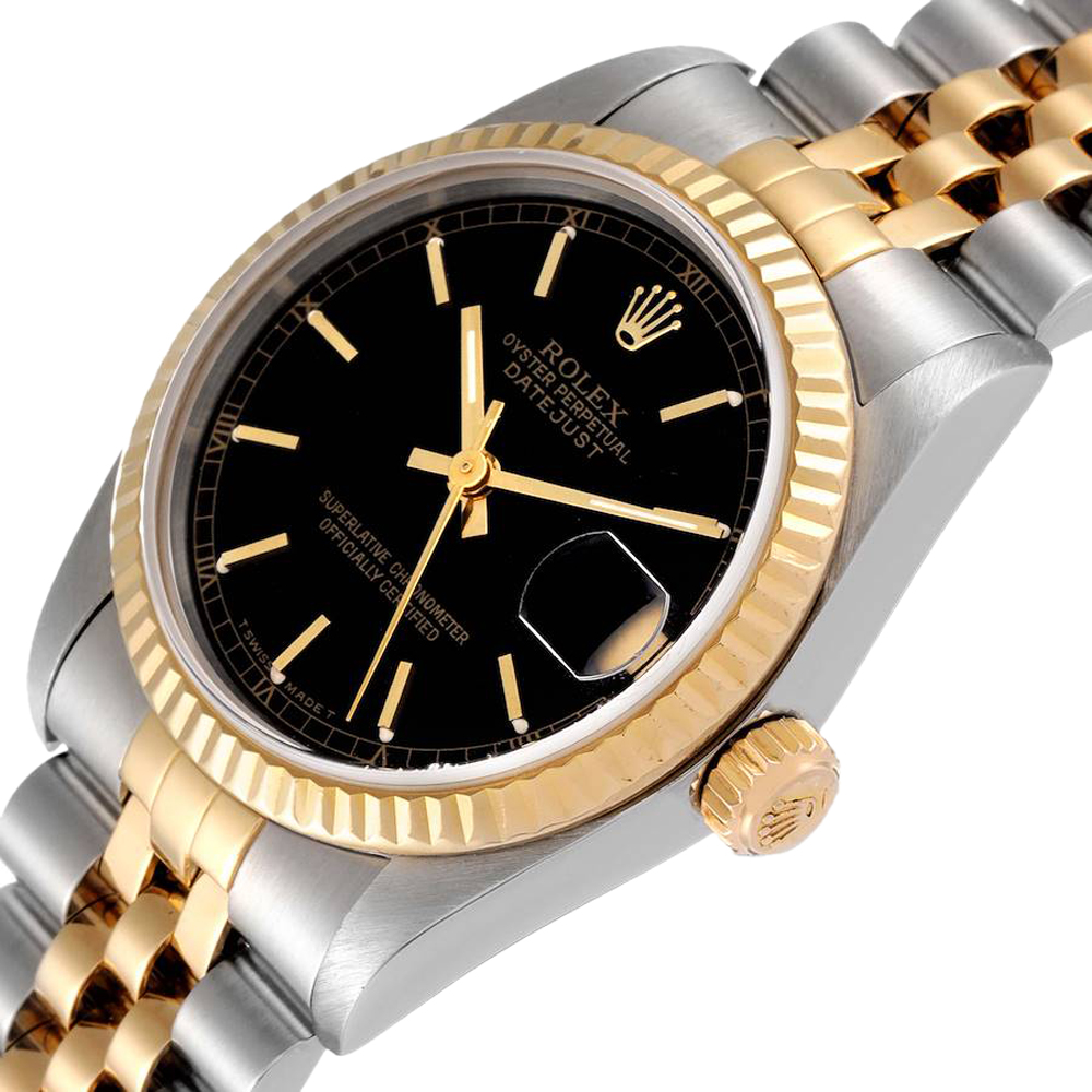 

Rolex Black 18K Yellow Gold And Stainless Steel Datejust 68273 Women's Wristwatch 31 MM