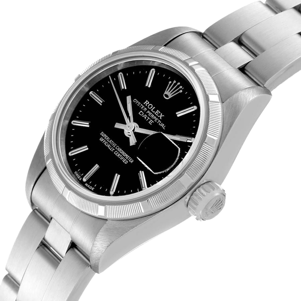 

Rolex Black Stainless Steel Oyster Perpetual Date 79190 Women's Wristwatch 25 MM