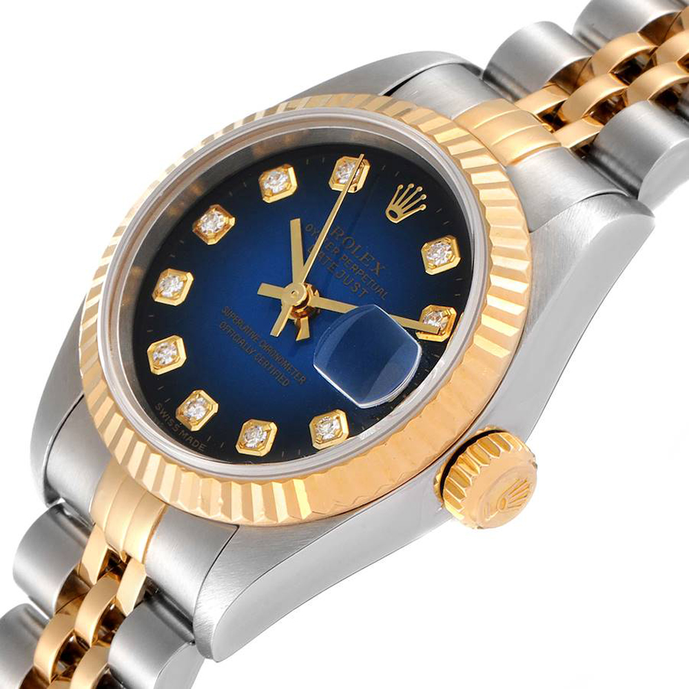 

Rolex Blue Diamonds 18K Yellow Gold And Stainless Steel Datejust 79173 Women's Wristwatch 26 MM