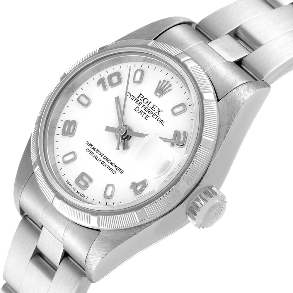 

Rolex White Stainless Steel Oyster Perpetual Date 69190 Women's Wristwatch 26 MM