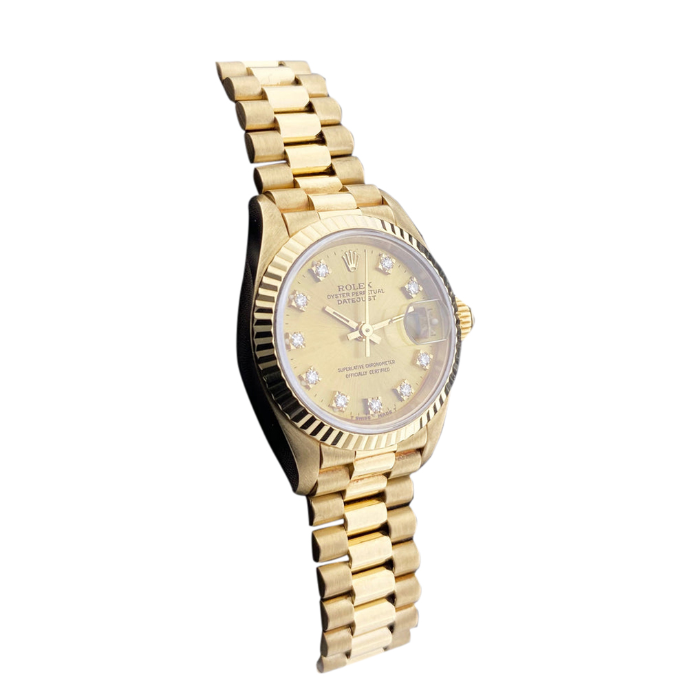 

Rolex Champagne Diamonds 18K Yellow Gold Datejust 69178 Women's Wristwatch 26 MM