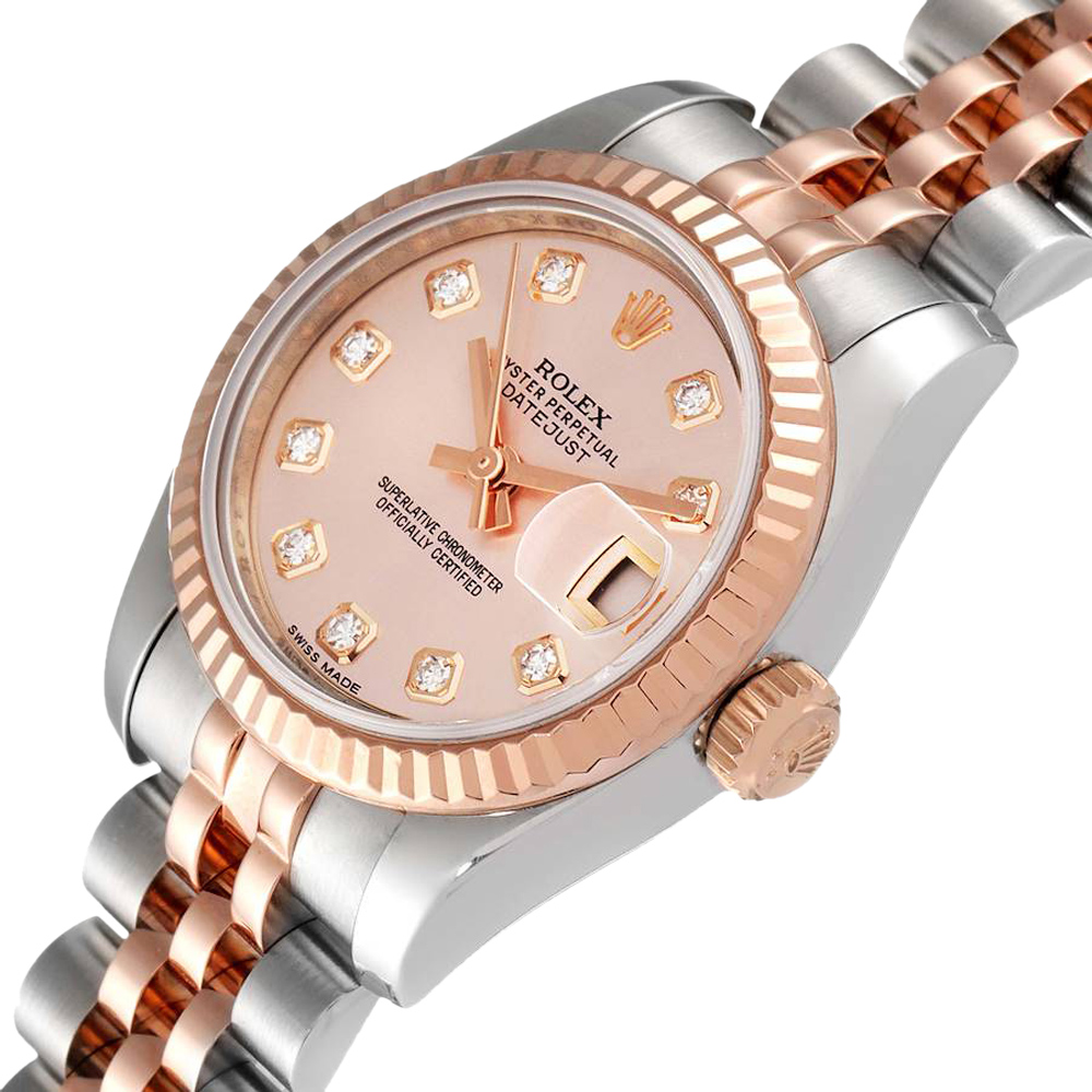 

Rolex Salmon Diamonds 18K Rose Gold And Stainless Steel Datejust 179171 Women's Wristwatch 26 MM, Pink