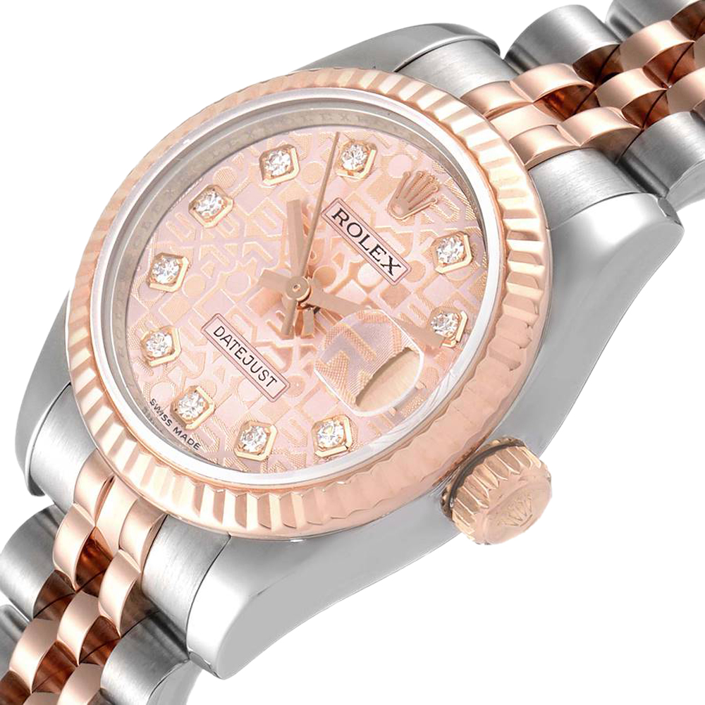 

Rolex Salmon Diamonds 18K Rose Gold And Stainless Steel Datejust 179171 Women's Wristwatch 26 MM, Pink