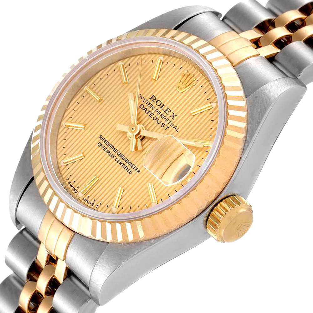 

Rolex Champagne 18K Yellow Gold And Stainless Steel Datejust 69173 Women's Wristwatch 26 MM