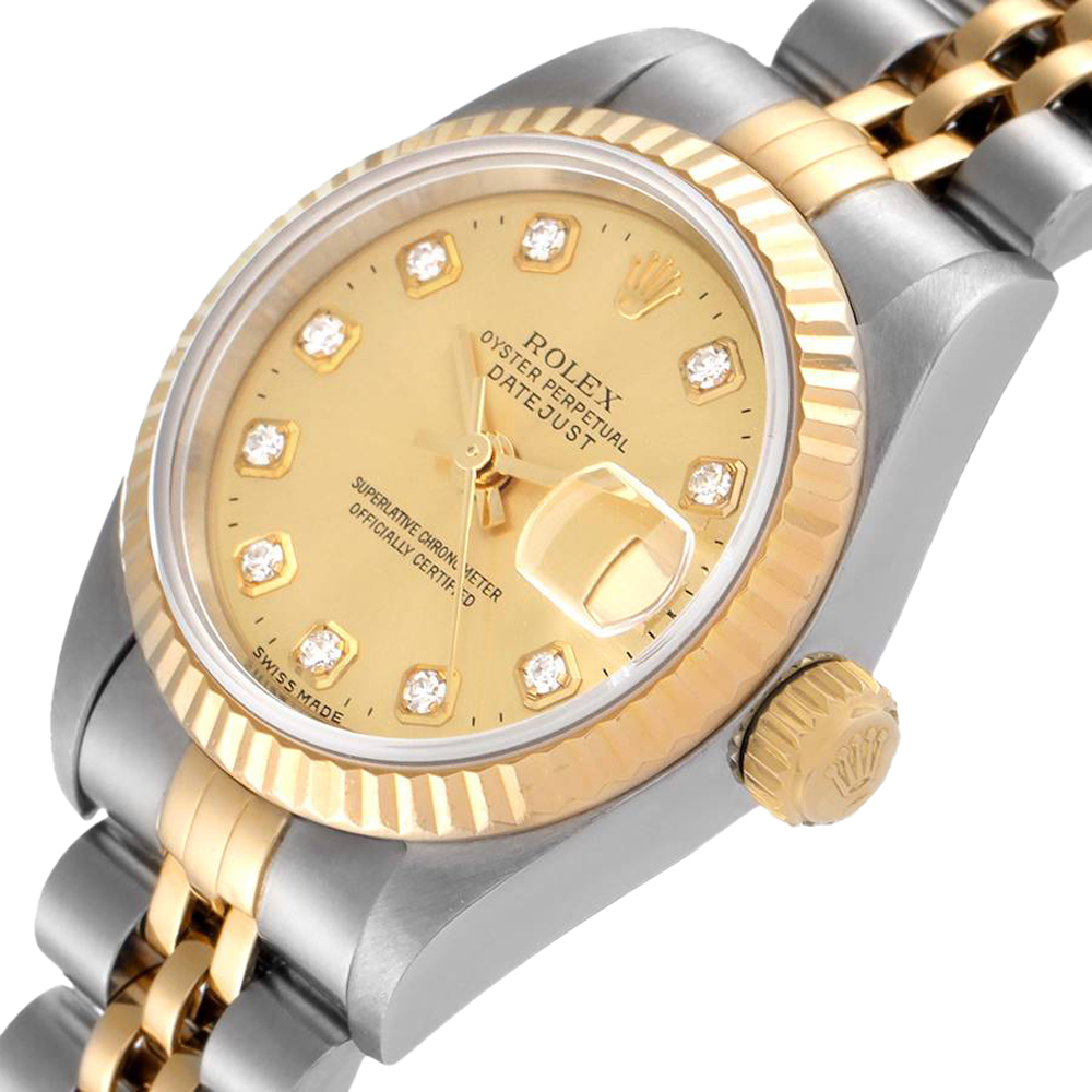 

Rolex Champagne Diamonds 18K Yellow Gold And Stainless Steel Datejust 79173 Women's Wristwatch 26 MM