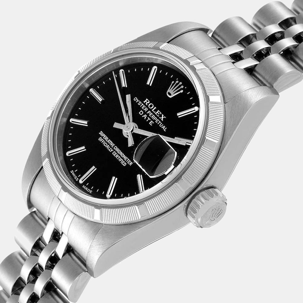 

Rolex Black Stainless Steel Oyster Perpetual Date 79190 Women's Wristwatch 25 MM