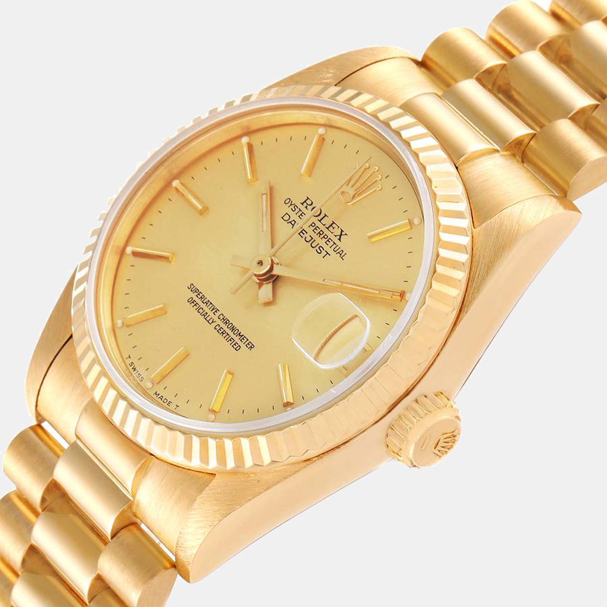 

Rolex Champagne 18K Yellow Gold President Datejust 68278 Women's Wristwatch 26 mm