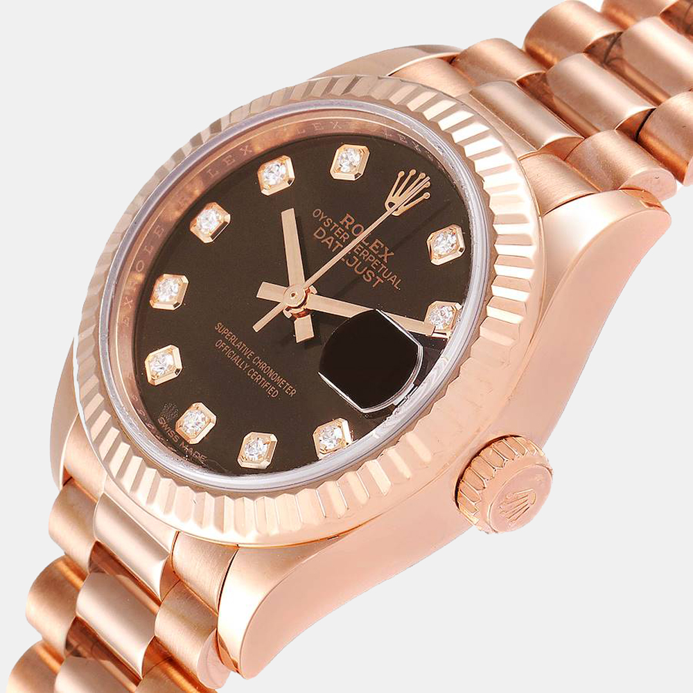 

Rolex Chocolate Diamonds 18K Rose Gold President 279175 Women's Wristwatch 28 mm, Brown