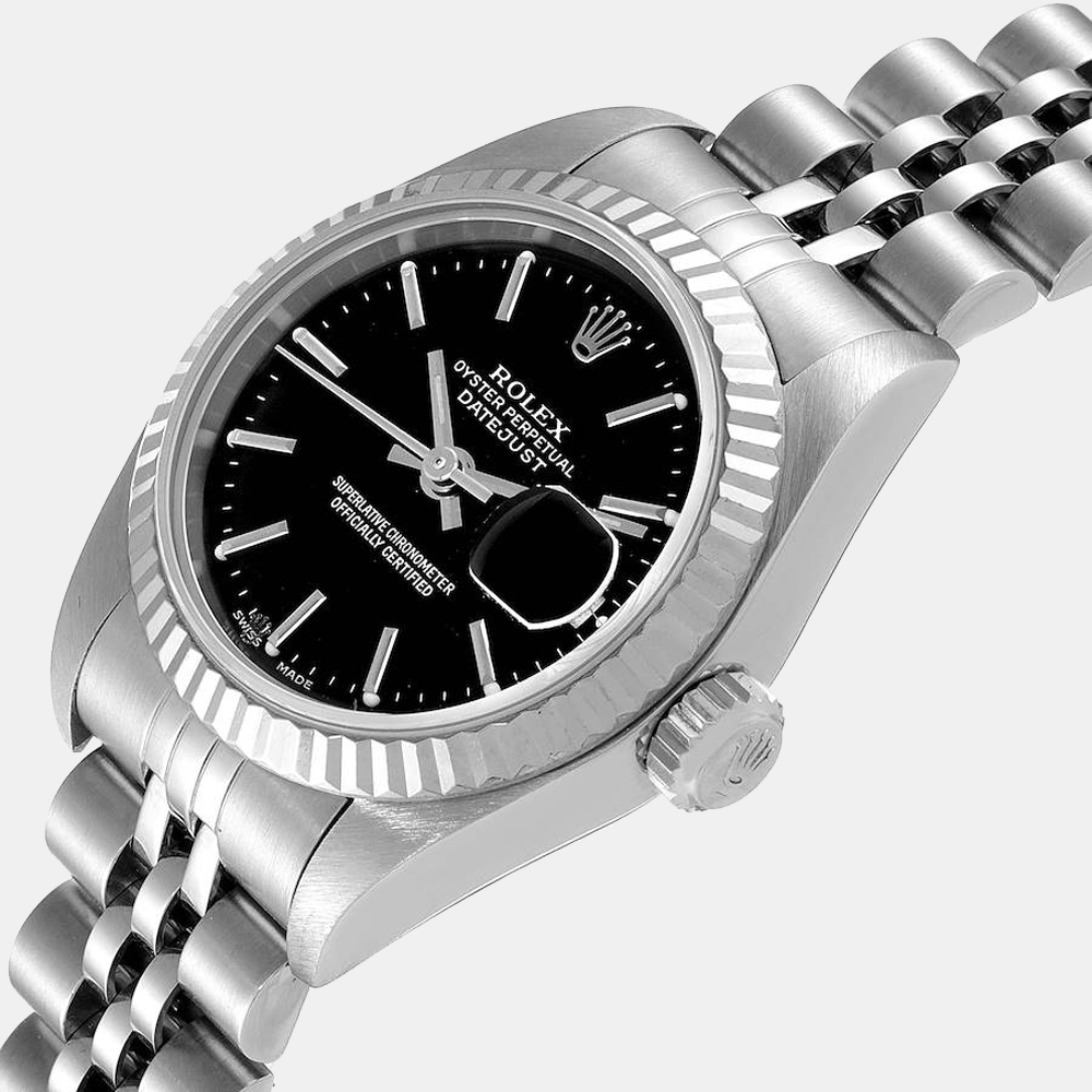 

Rolex Black 18K White Gold And Stainless Steel Datejust 79174 Women's Wristwatch 26 MM