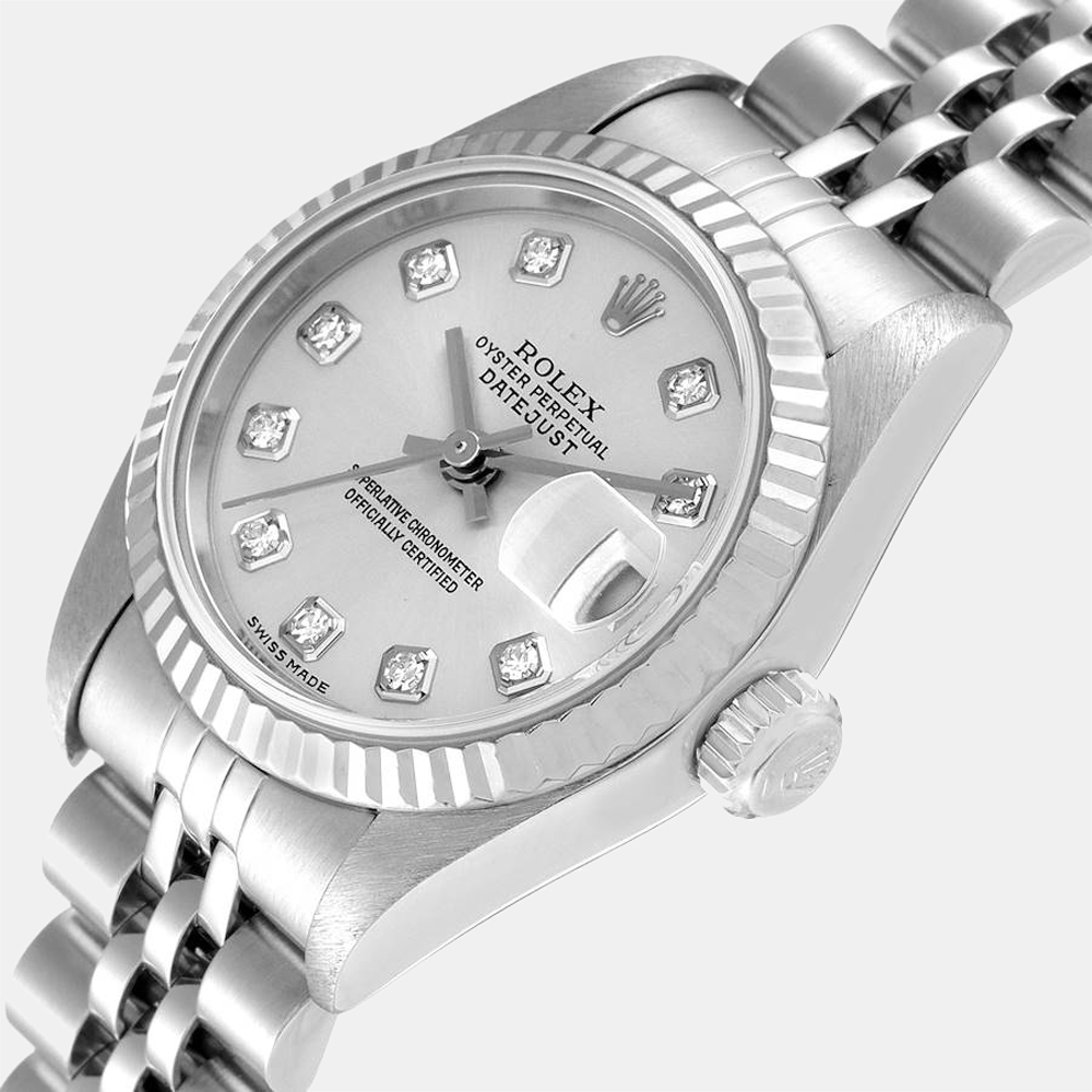 

Rolex Silver Diamonds 18k White Gold And Stainless Steel Datejust 79174 Women's Wristwatch 26 MM