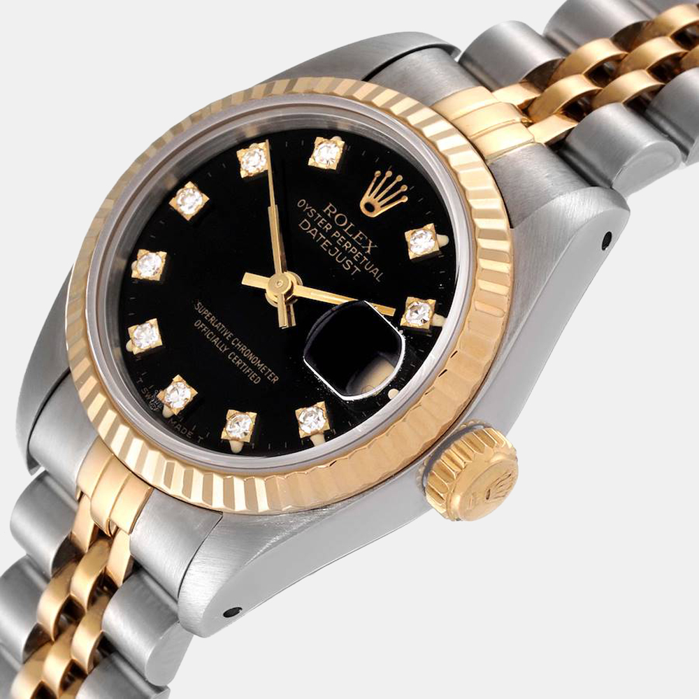 

Rolex Black Diamonds 18K Yellow Gold And Stainless Steel Datejust 69173 Women's Wristwatch 26 MM