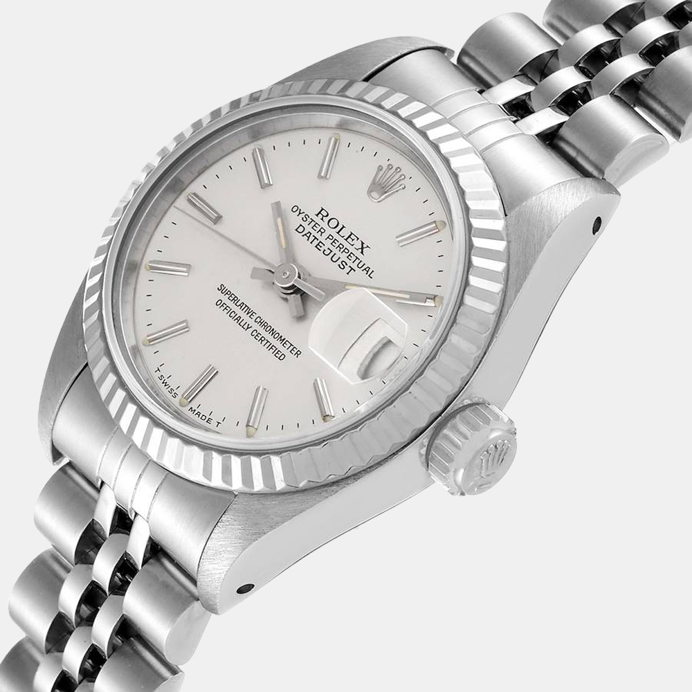 

Rolex Silver 18K White Gold And Stainless Steel Datejust 69174 Women's Wristwatch 26 mm
