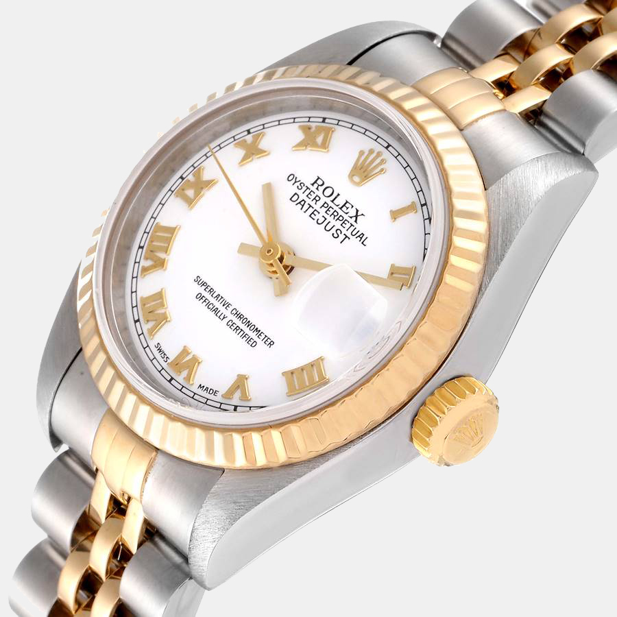 

Rolex White 18K Yellow Gold And Stainless Steel Datejust 79173 Women's Wristwatch 26 mm