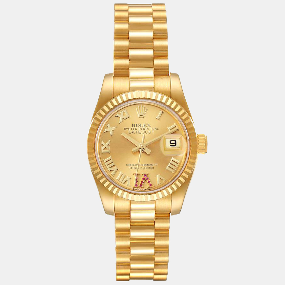 

Rolex Champagne 18K Yellow Gold President Datejust 179178 Women's Wristwatch 26 mm
