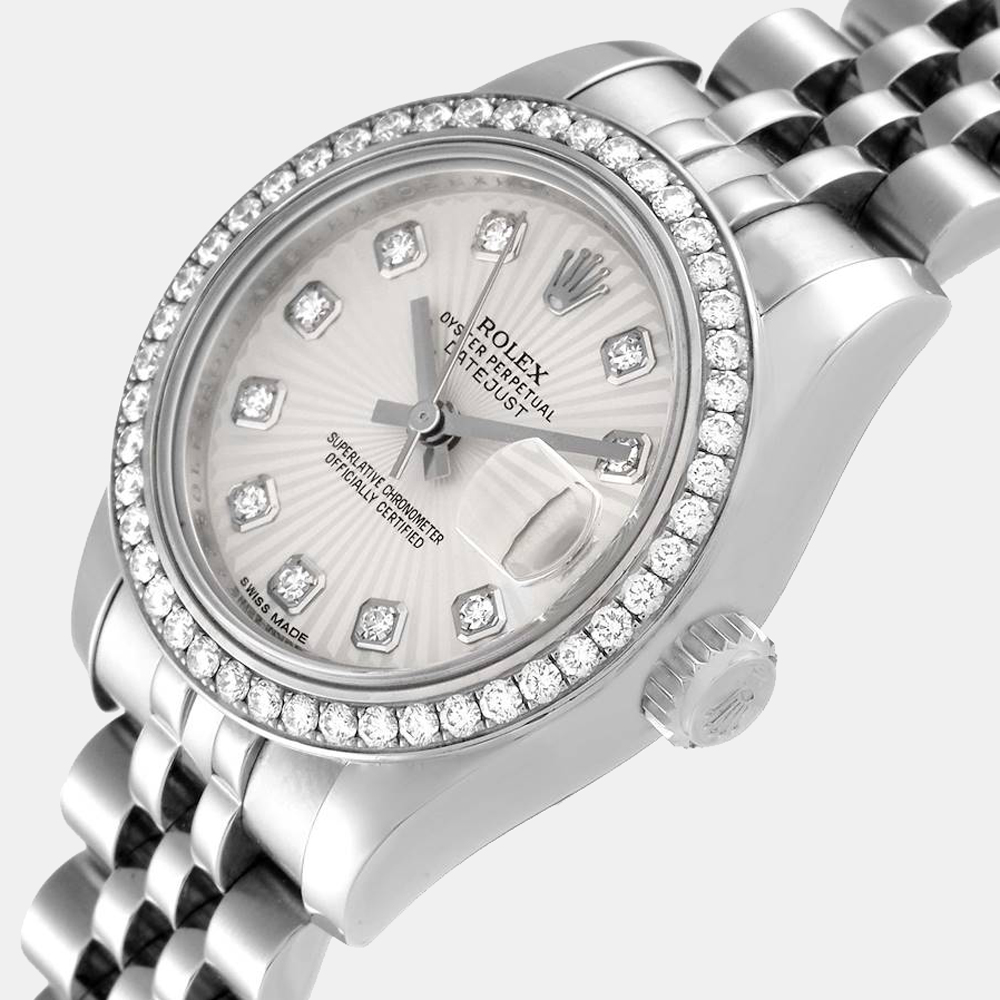 

Rolex Silver Diamonds 18K White Gold And Stainless Steel Datejust 179384 Women's Wristwatch 26 mm