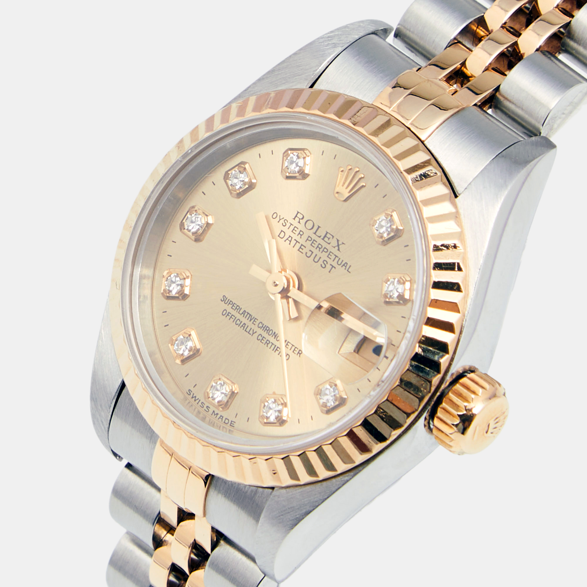 

Rolex Champagne Diamonds 18K Yellow Gold Stainless Steel Datejust 69173 Women's Wristwatch 26 MM