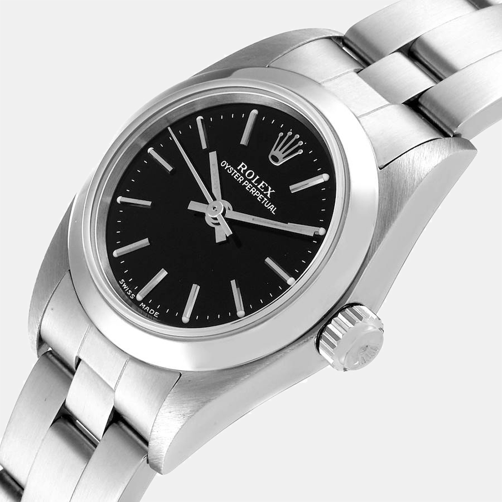 

Rolex Black Stainless Steel Oyster Perpetual 76080 Women's Wristwatch 24 MM