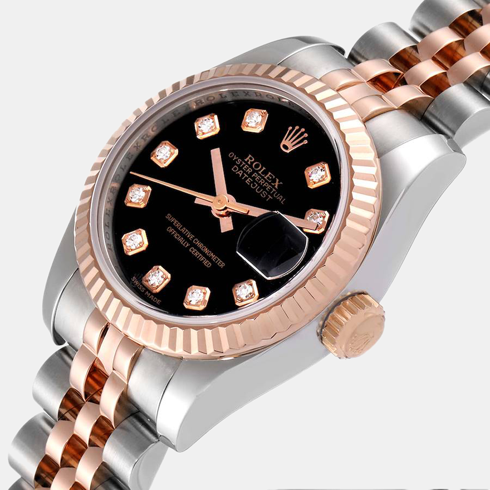 

Rolex Black 18K Rose Gold And Stainless Steel Datejust 179171 Women's Wristwatch 26 mm