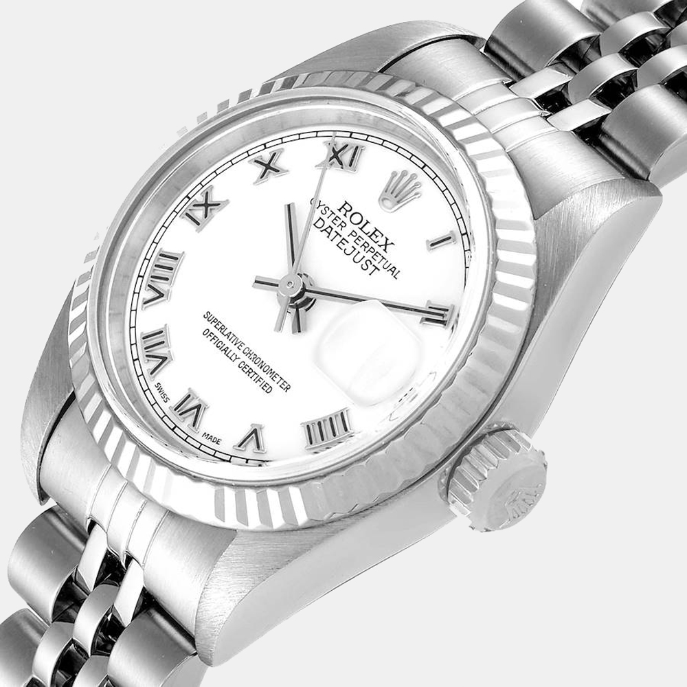 

Rolex Silver 18K White Gold And Stainless Steel Datejust 79174 Women's Wristwatch 26 mm