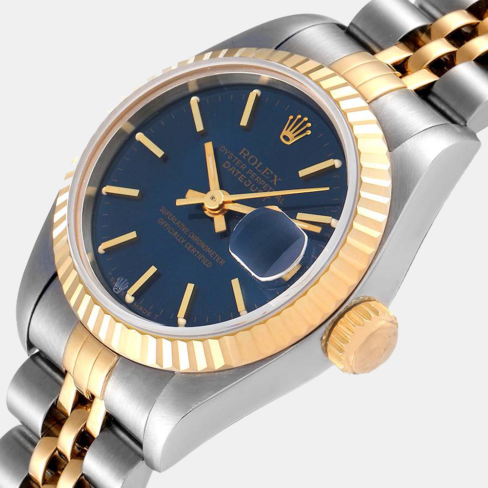

Rolex Blue 18K Yellow Gold And Stainless Steel Datejust 69173 Women's Wristwatch 26 MM