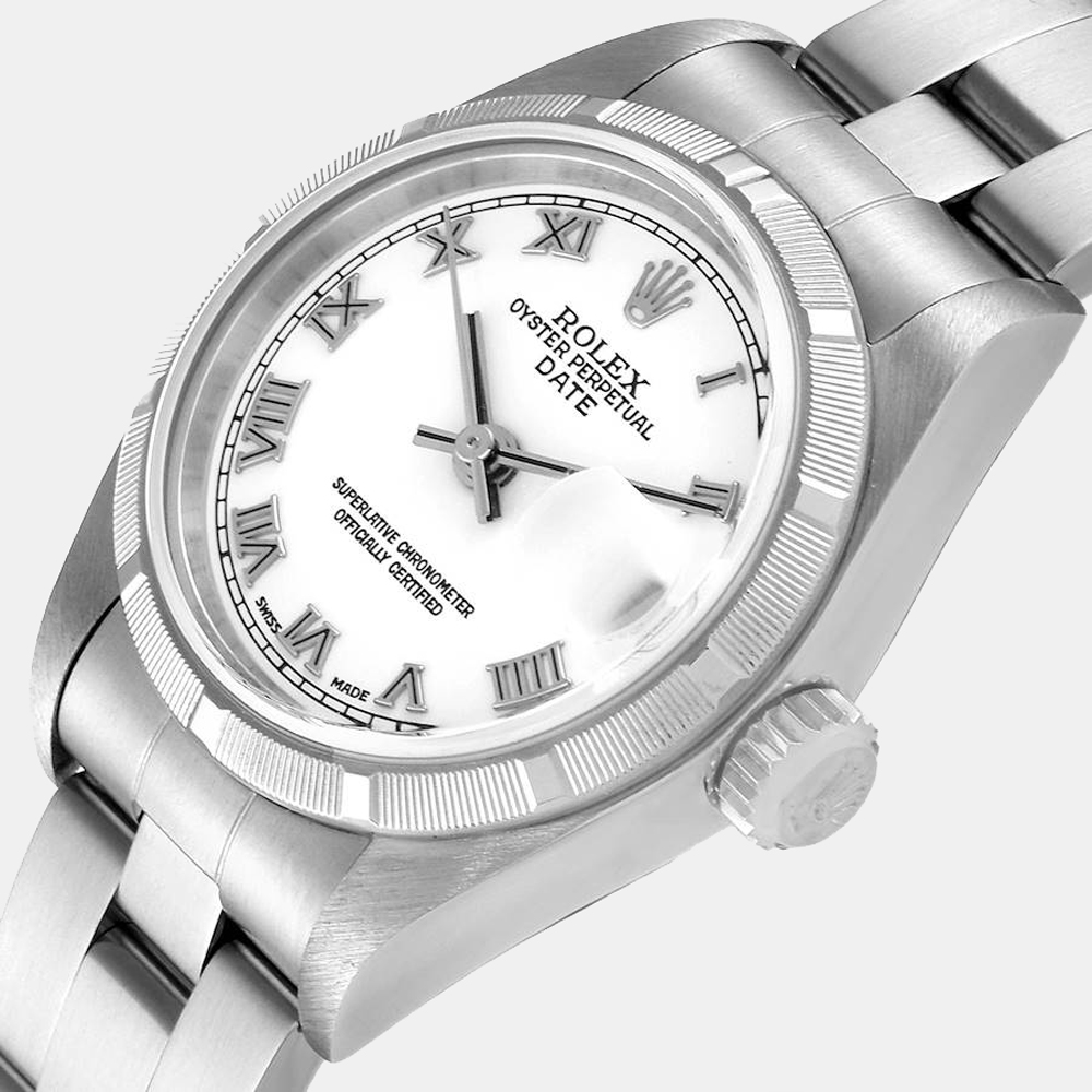 

Rolex White Stainless Steel Oyster Perpetual Date 79190 Women's Wristwatch 25 mm