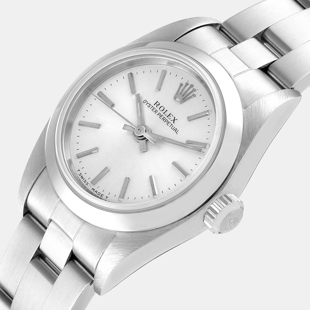 

Rolex Silver Stainless Steel Oyster Perpetual 76080 Women's Wristwatch 24 MM