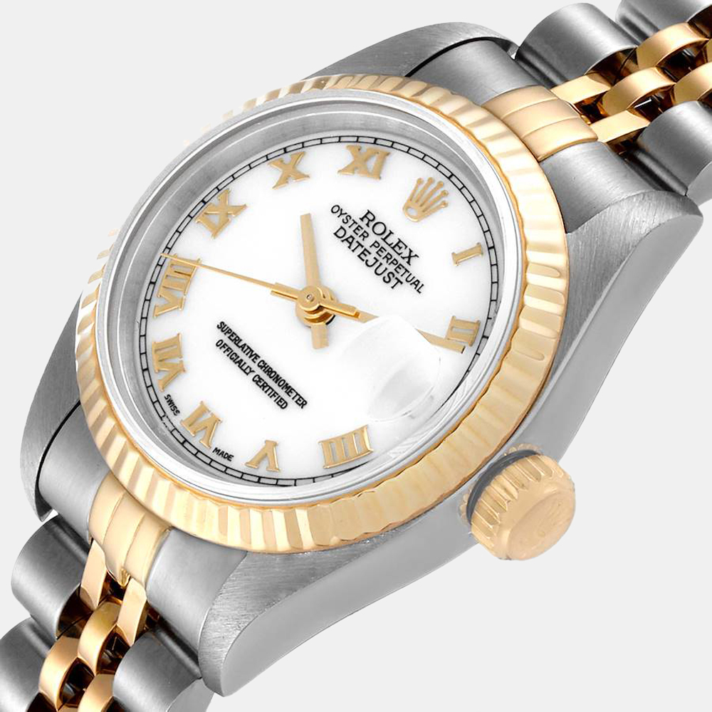 

Rolex White 18K Yellow Gold And Stainless Steel Datejust 69173 Women's Wristwatch 26 mm