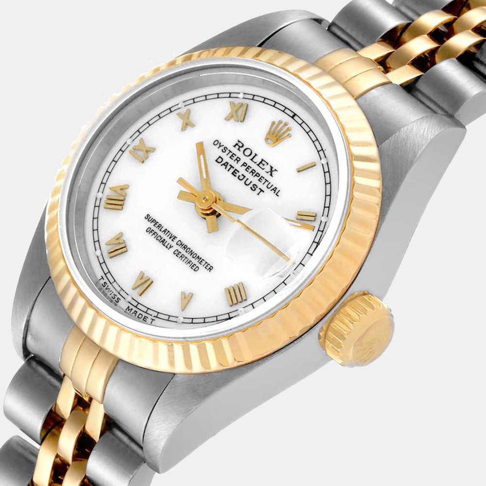 

Rolex White 18K Yellow Gold And Stainless Steel Datejust 69173 Women's Wristwatch 26 mm