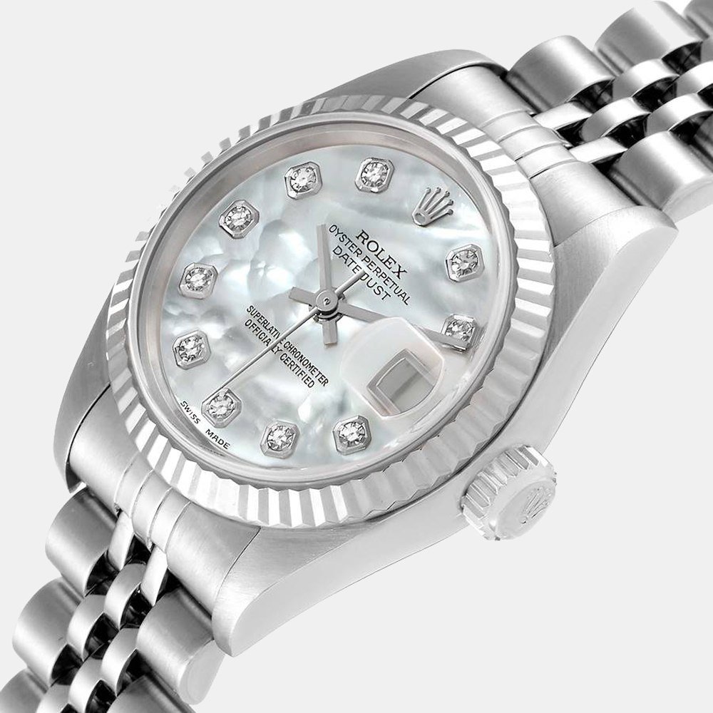 

Rolex MOP Diamonds 18K White Gold And Stainless Steel Datejust 79174 Women's Wristwatch 26 mm