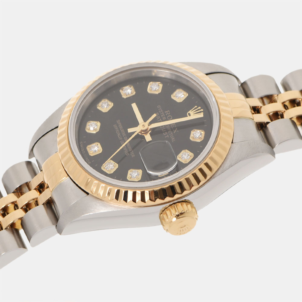 

Rolex Black Diamonds 18K Yellow Gold And Stainless Steel Datejust 69173G Women's Wristwatch 26 MM