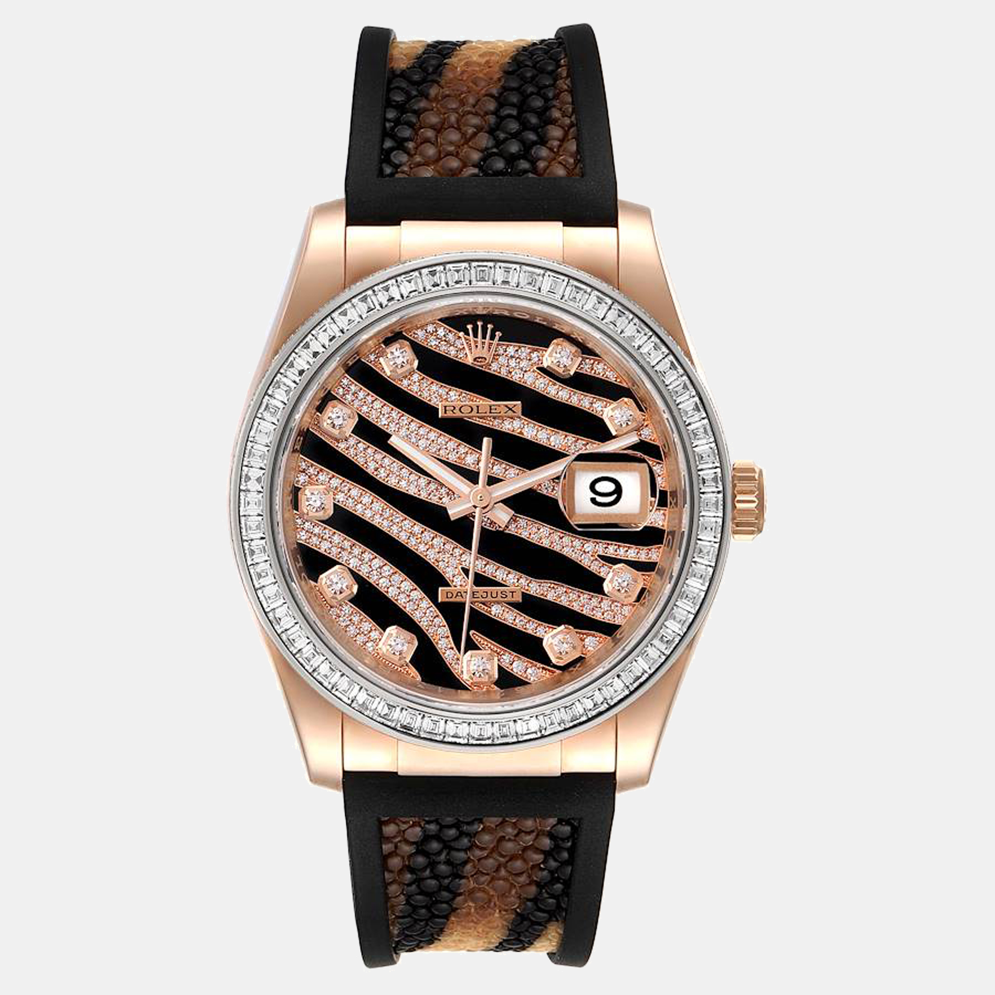 Rolex Black Diamonds 18K Rose Gold President Datejust 116185 Women's Wristwatch 36 mm