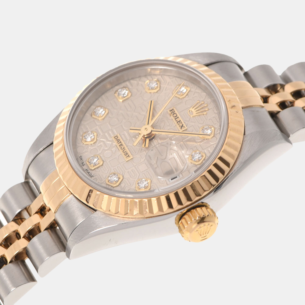 

Rolex Silver Diamonds 18k Yellow Gold And Stainless Steel Datejust 69173 Women's Wristwatch 26 MM